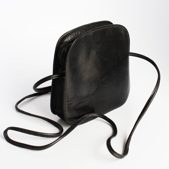 Vintage Ann Taylor Black Leather Bag Crossbody Purse Box Calfskin - Picture 2 of 9